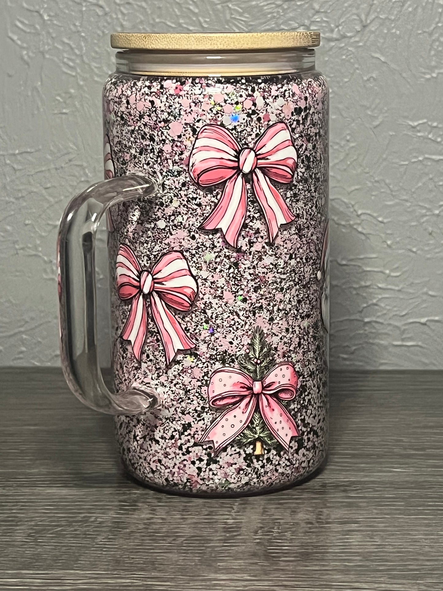 16oz with handle Glitter pre-made with Christmas wrap