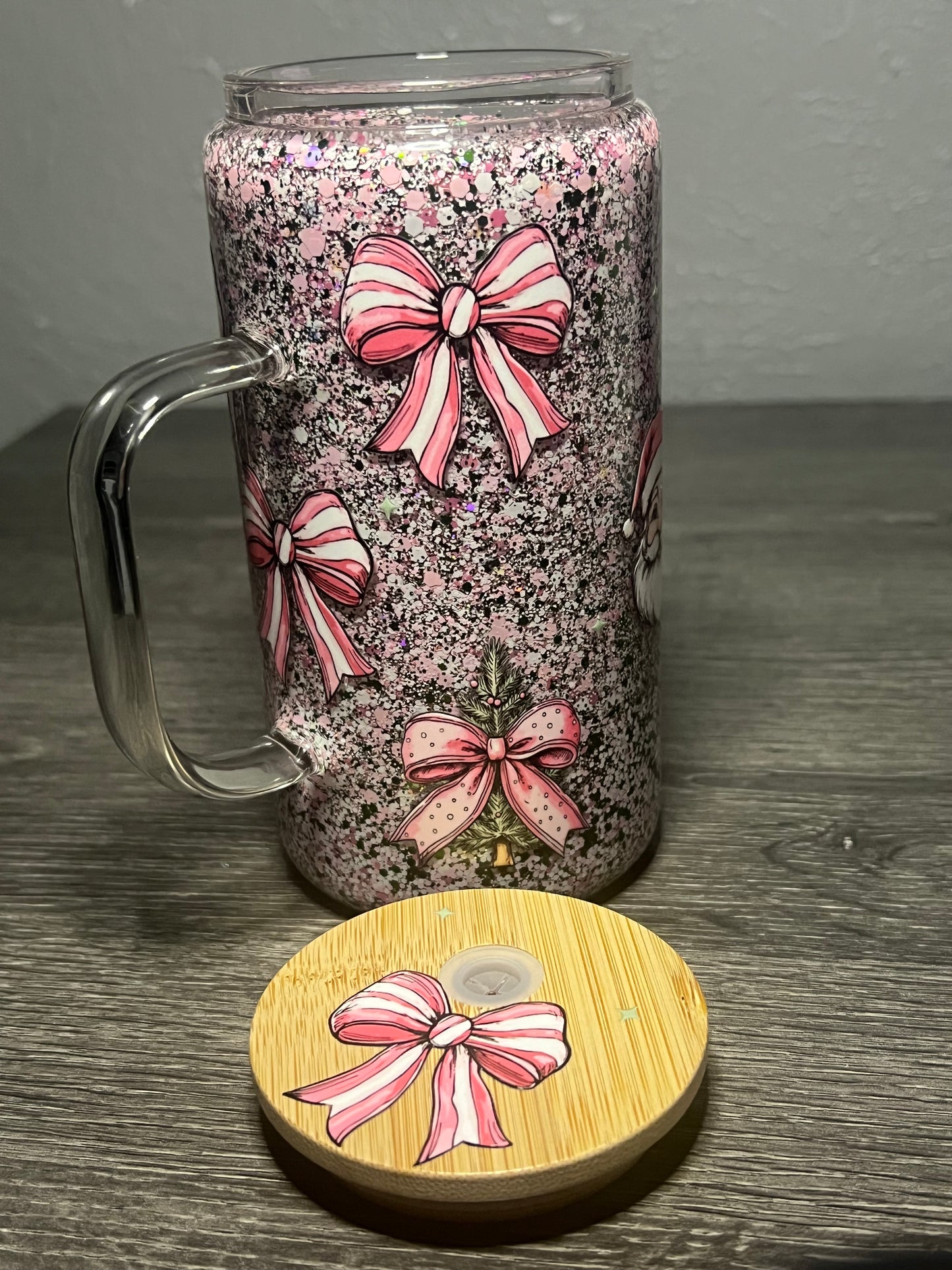 16oz with handle Glitter pre-made with Christmas wrap