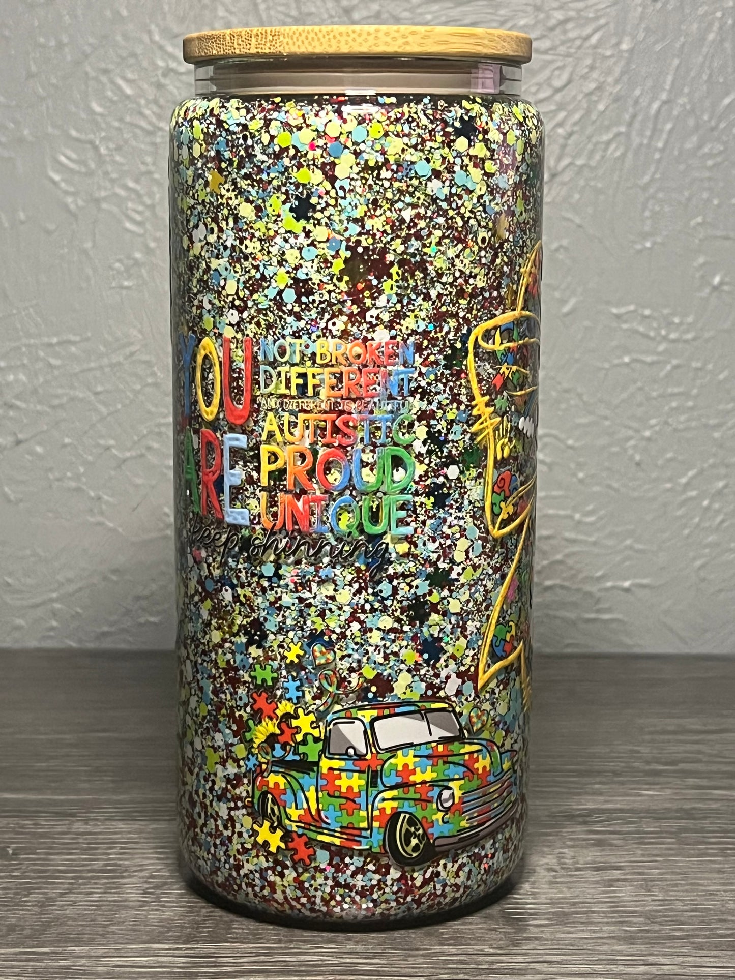 18oz Glitter pre-made with autism wrap