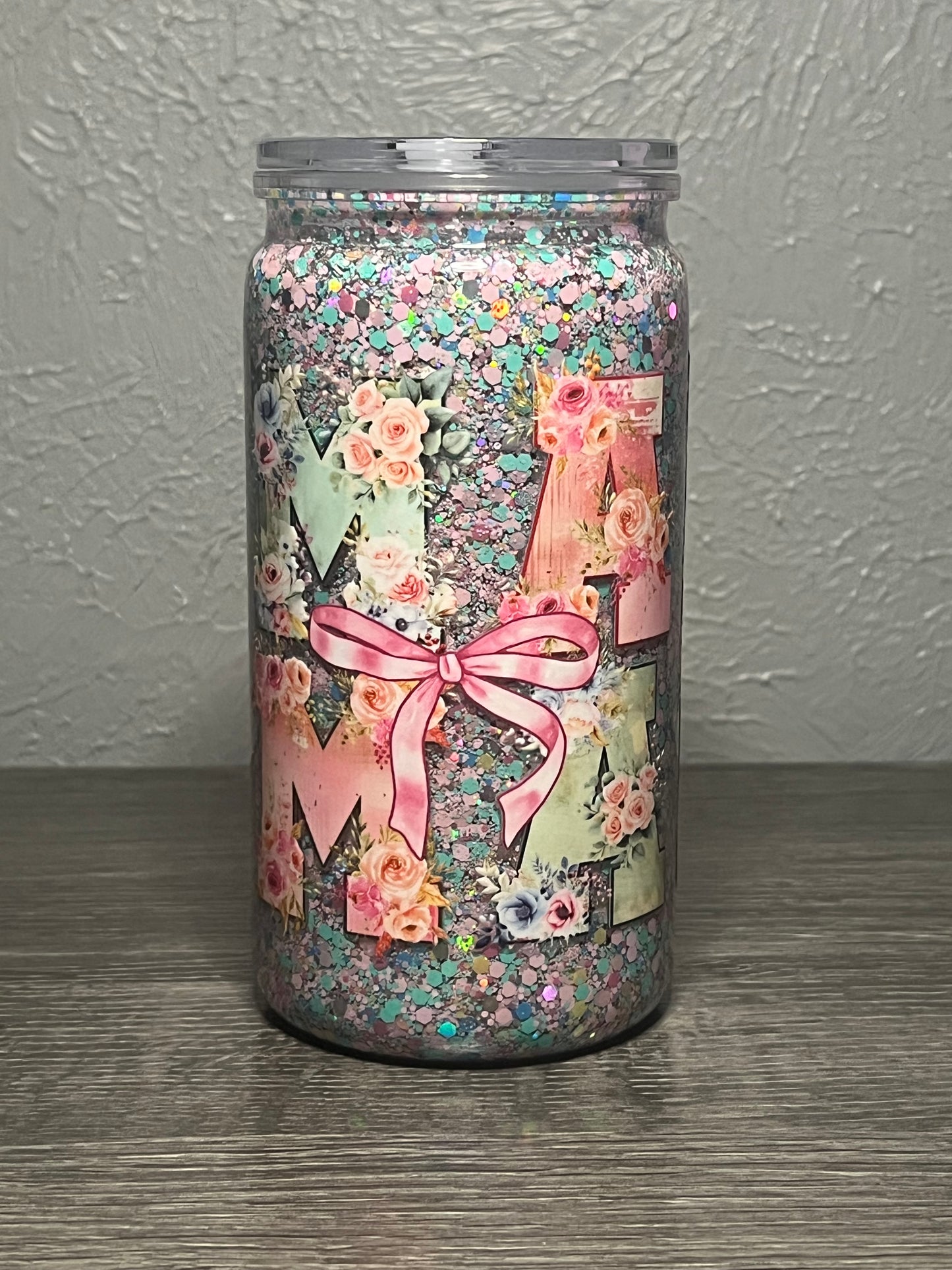 16oz Glitter pre-made with MAMA wrap