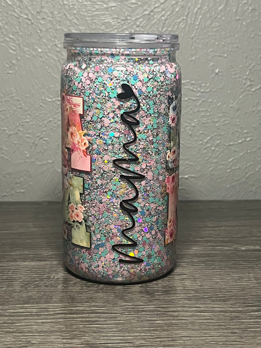 16oz Glitter pre-made with MAMA wrap